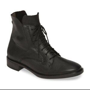 New Paul Green Black Bernadette Leather Motto Combat lace up boot